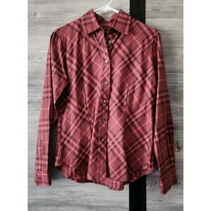 Burberry Women’s Nova Check Burgundy Red Plaid Cotton Button-Up Shirt Small EUC